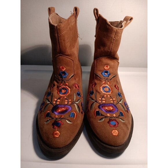 Mudd Y2k Cheyenne‎ Tan Embroidered Casual Ankle Cowboy Boots Booties Size 6 - Picture 1 of 6